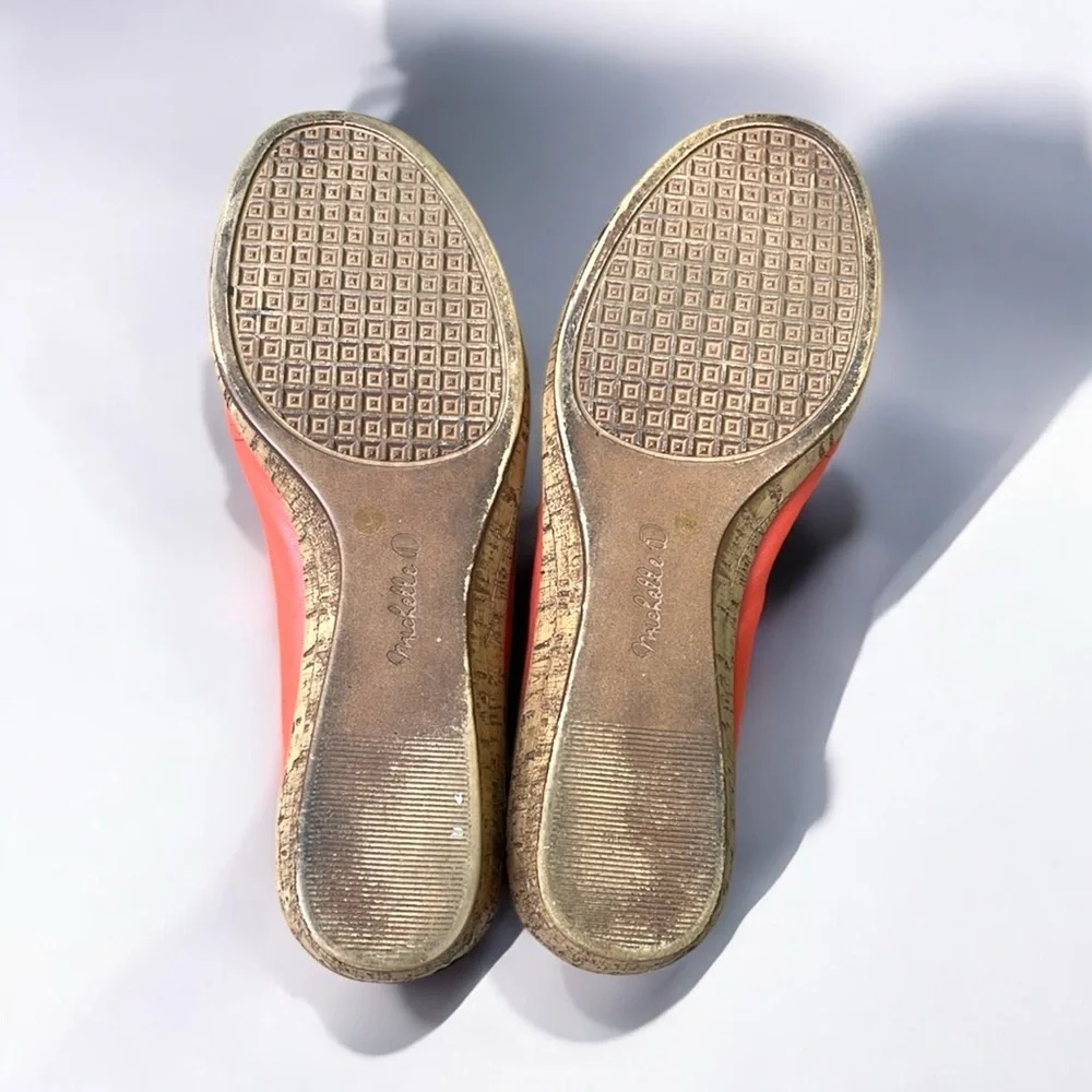 Michelle D Ellena Leather Low Wedge Open Toe Shoe in Coral Size 6 1/2